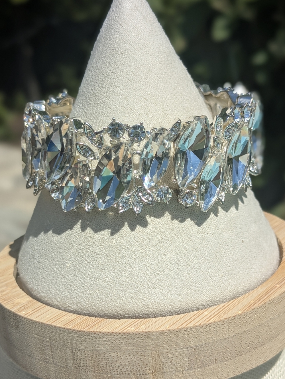 Iridescent Rhinestone Stretch Bracelet 6.75” Crystal Statement Glam